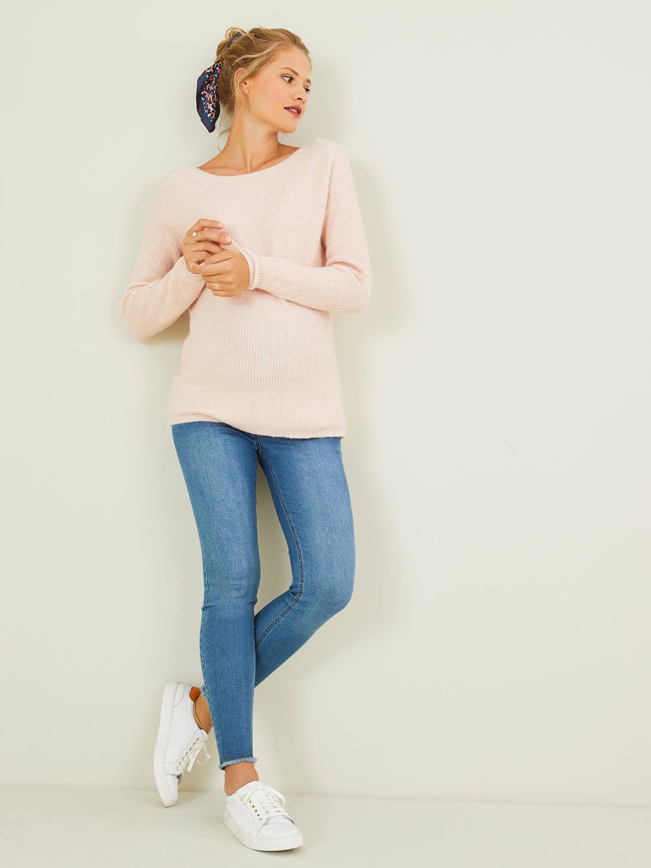 Vertbaudet Slim Fit Zwangerschapsbroek Met Scheuren 7/8 Denim Blauw