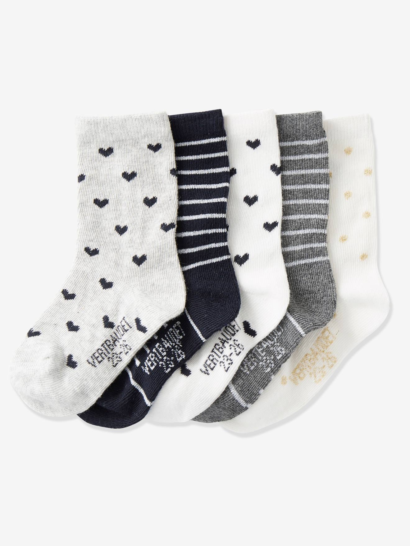 Set van 5 paar fantasiesokken voor meisjes, halfhoog - set grijs, Meisje