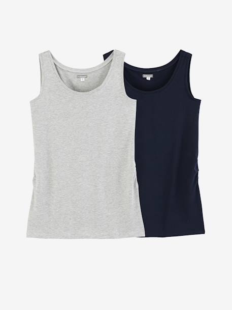Lot de 2 débardeurs grossesse et allaitement Lot encre  et gris chiné+LOT NOIR+Lot rouge et gris - vertbaudet enfant 