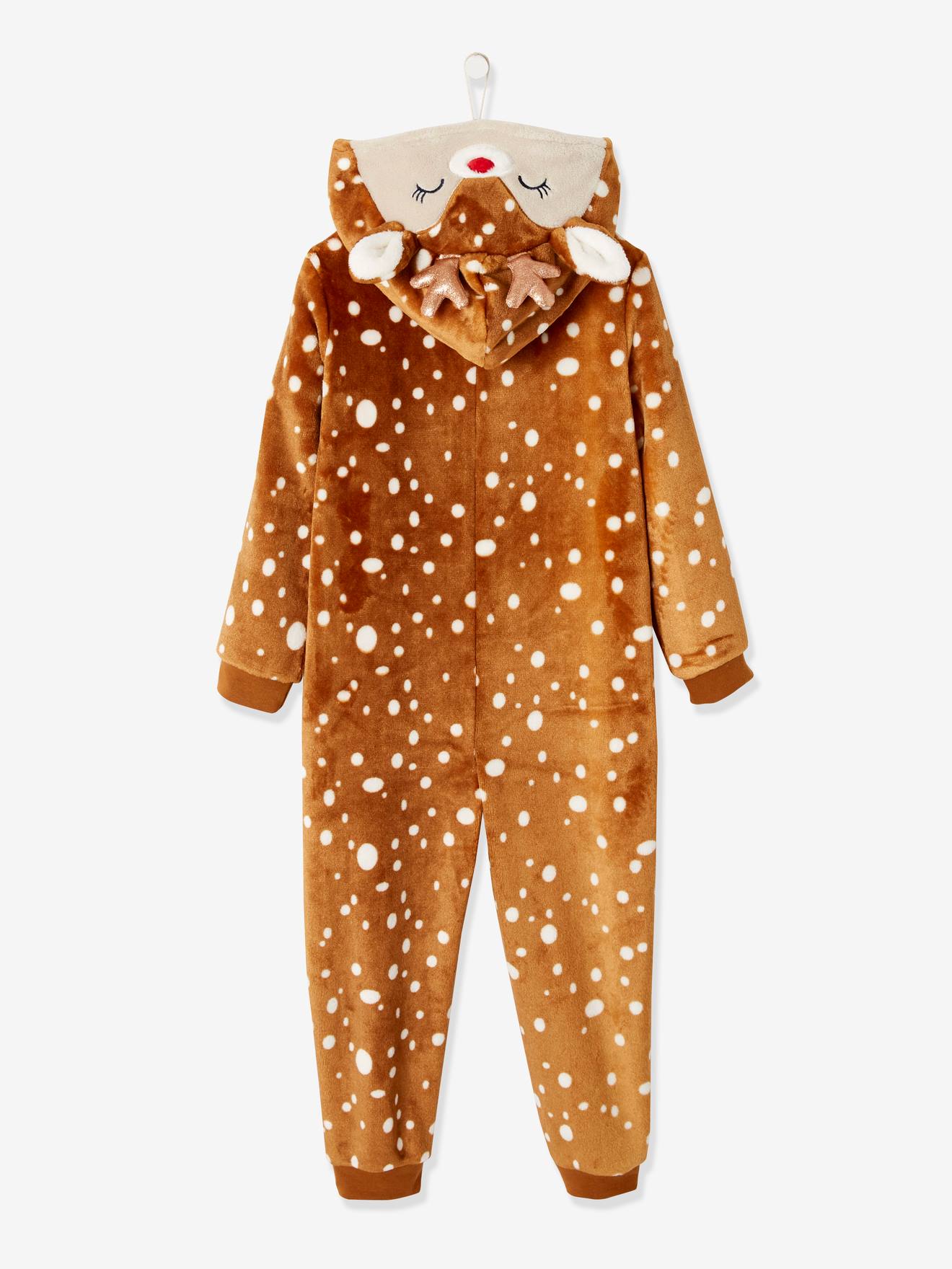 Vertbaudet Onesie 'Kerstrendier' Meisje Pluche-effect Bruin Met Print