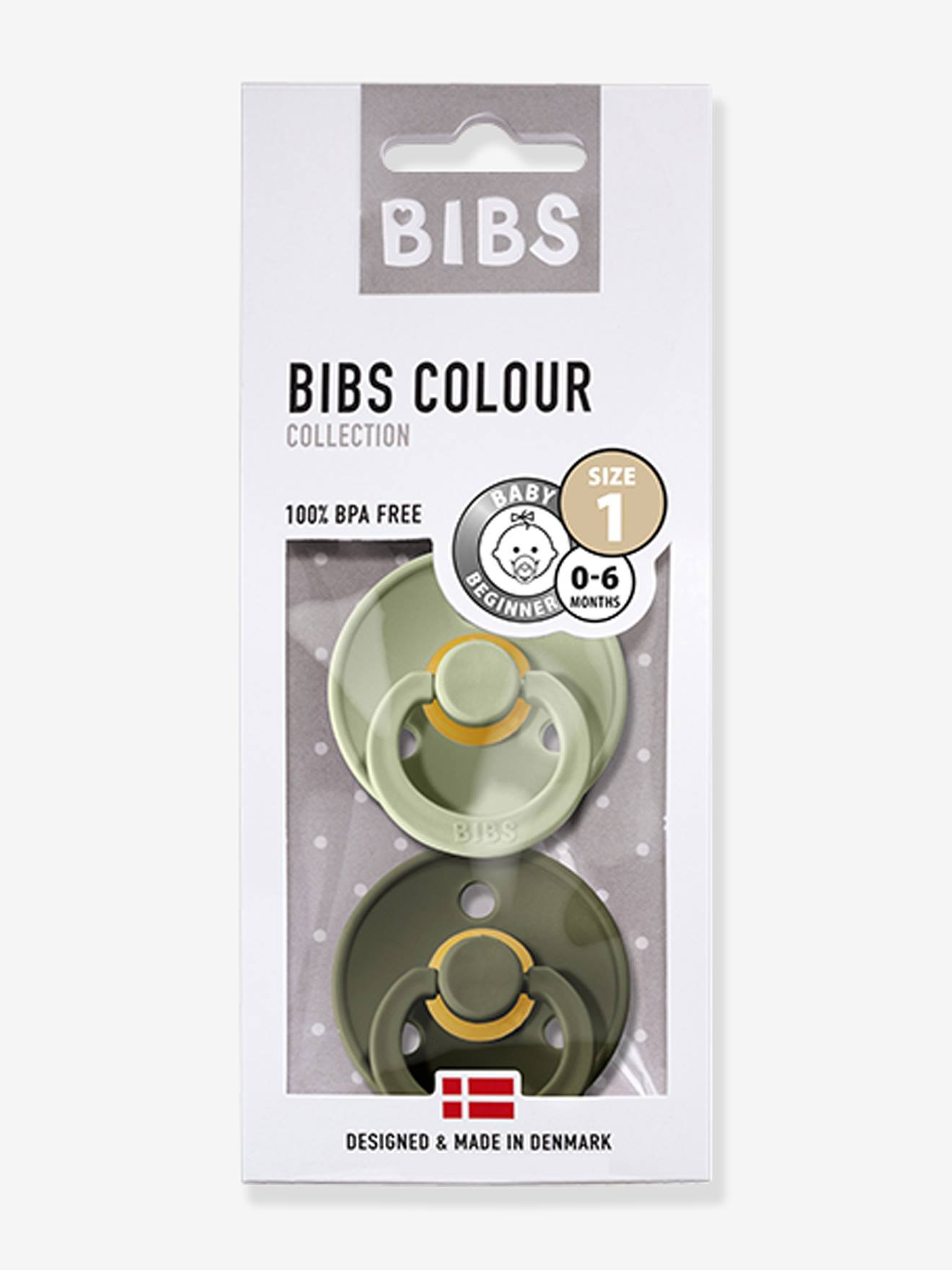 Sucette BIBS Colour avec prénom, 0 - 6 mois, Couleur Vert Poire