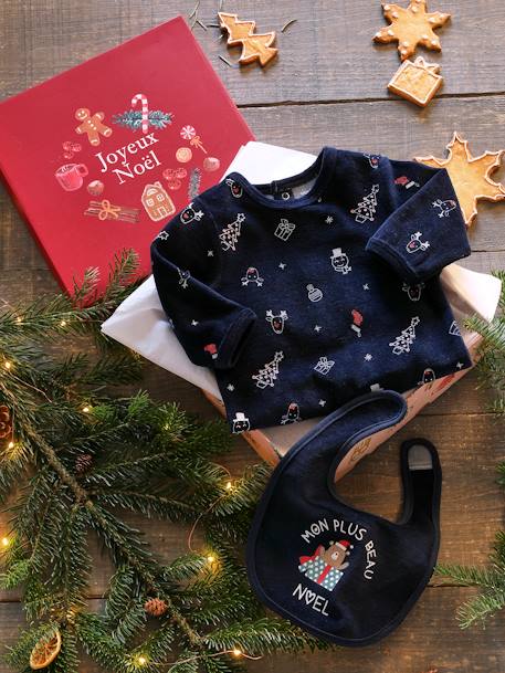 Coffret Cadeau De Noel Bebe Garcon Pyjama Bavoir Encre Imprime Bebe