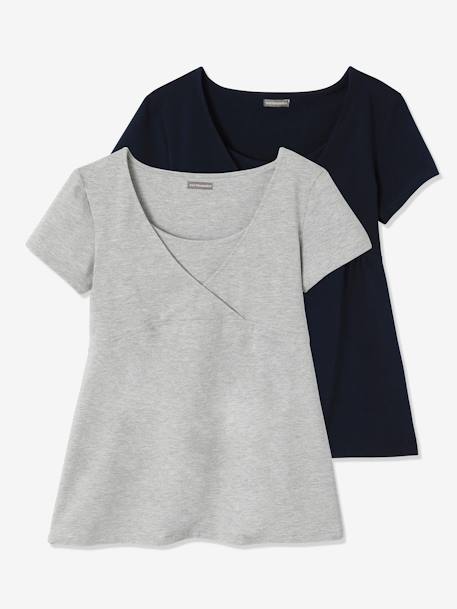 Lot de 2 T-shirts cache-coeur grossesse et allaitement LOT MARINE/GRIS+noir - vertbaudet enfant 