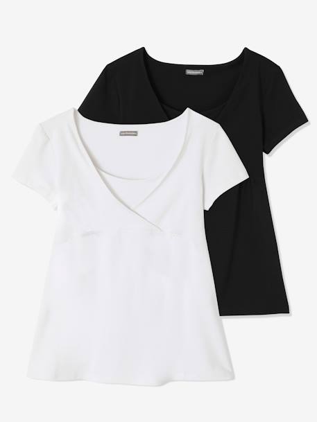 Lot de 2 T-shirts cache-coeur grossesse et allaitement LOT MARINE/GRIS+noir - vertbaudet enfant 