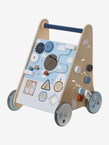 Chariot de marche avec freins en bois FSC® bleu+multicolore+rose - vertbaudet enfant 