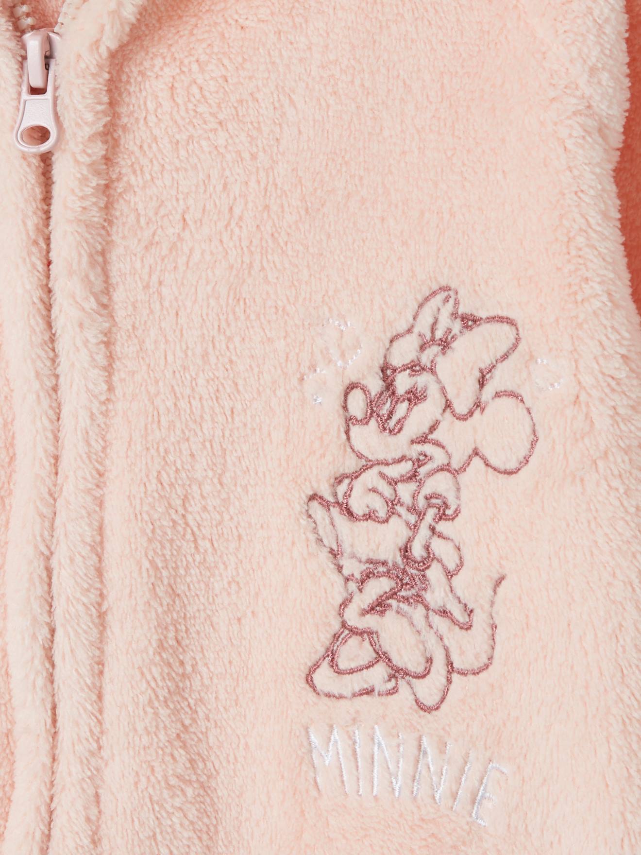 Combi Pilote Bebe Fille Disney Minnie En Sherpa Capuche Fantaisie Rose Pale Bebe