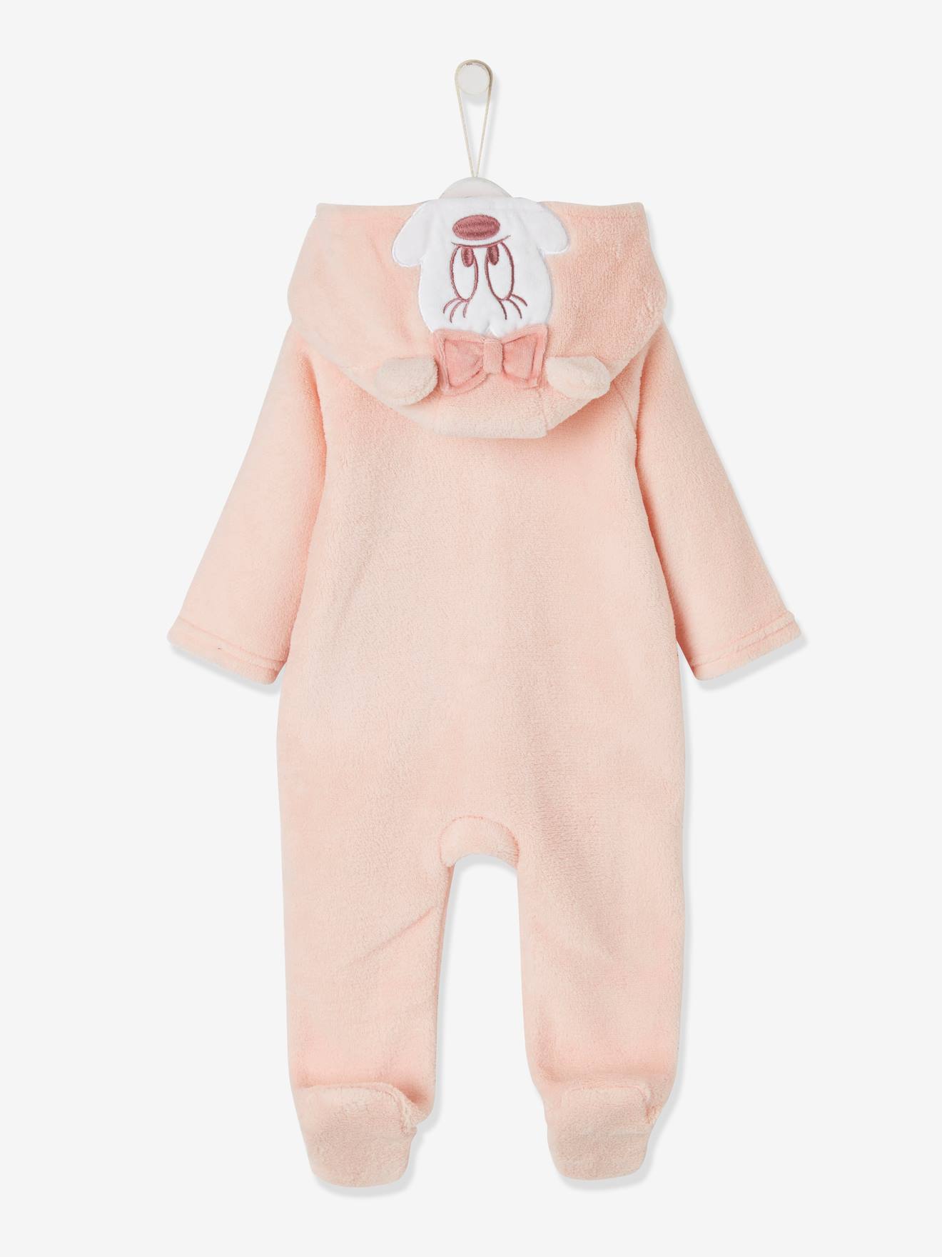 Combi Pilote Bebe Fille Disney Minnie En Sherpa Capuche Fantaisie Rose Pale Bebe