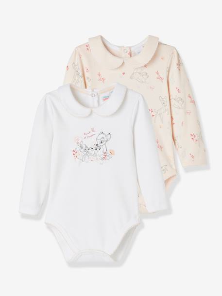 Lot De 2 Bodies Bebe Fille Disney Bambi Manches Longues Rose Bebe