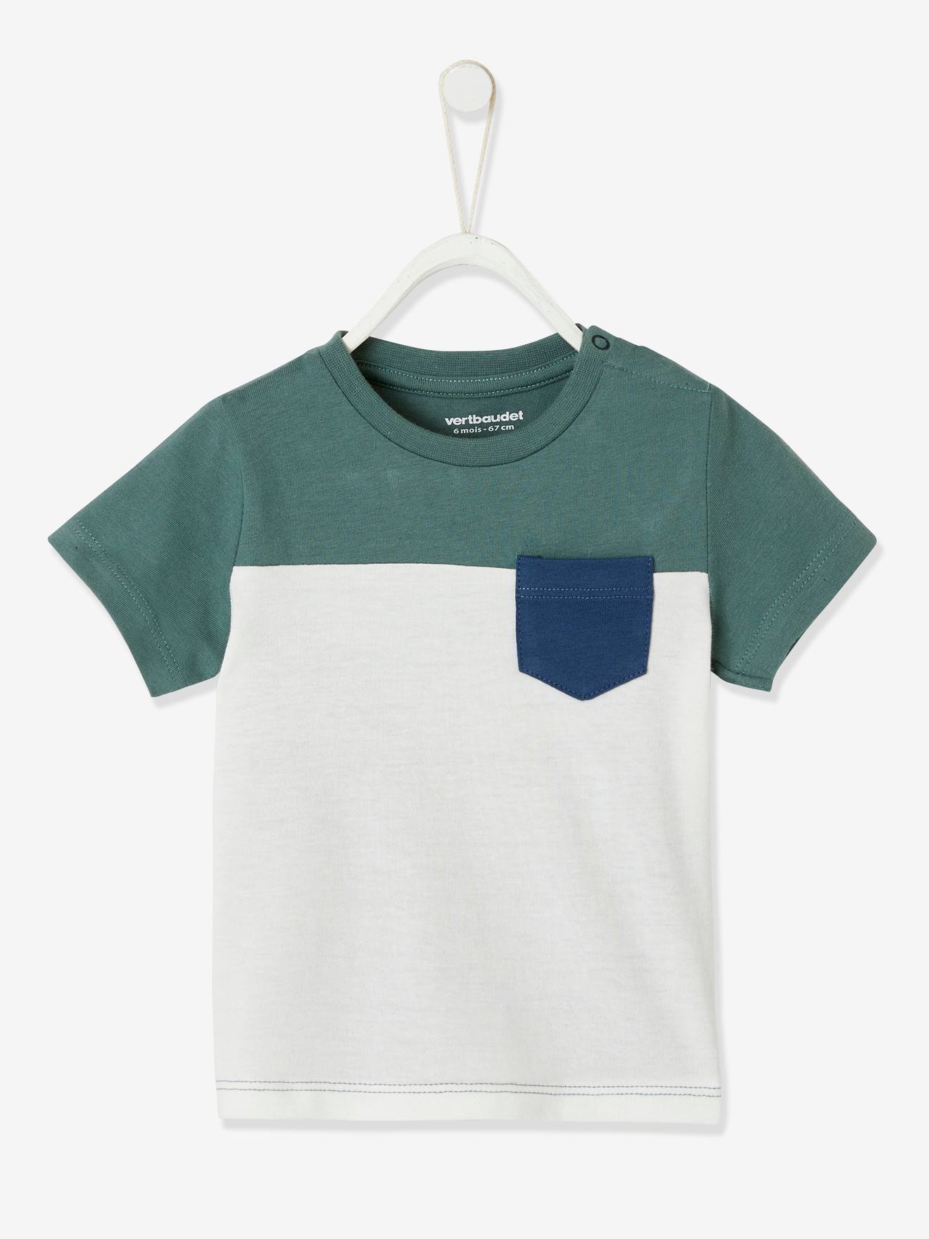 Vertbaudet Baby Colorblock T-shirt Met Korte Mouwen Groengrijs