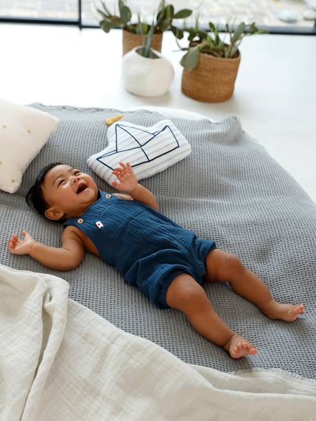 Salopette Bebe Naissance En Gaze De Coton Doublee Bleu Jean Bebe