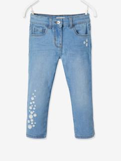 Meisje-Broek-Driekwartsbroek van denim met geborduurde bloemen voor meisjes