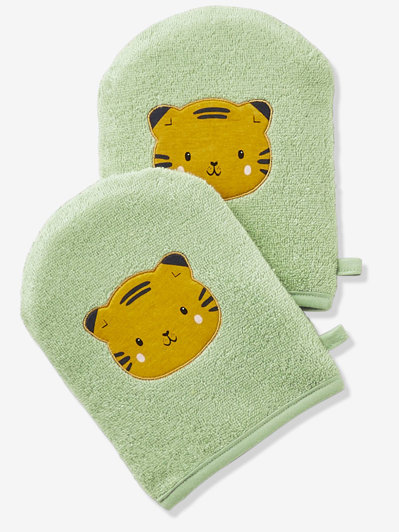 Vertbaudet Set Van 2 Washandjes Panda Groen
