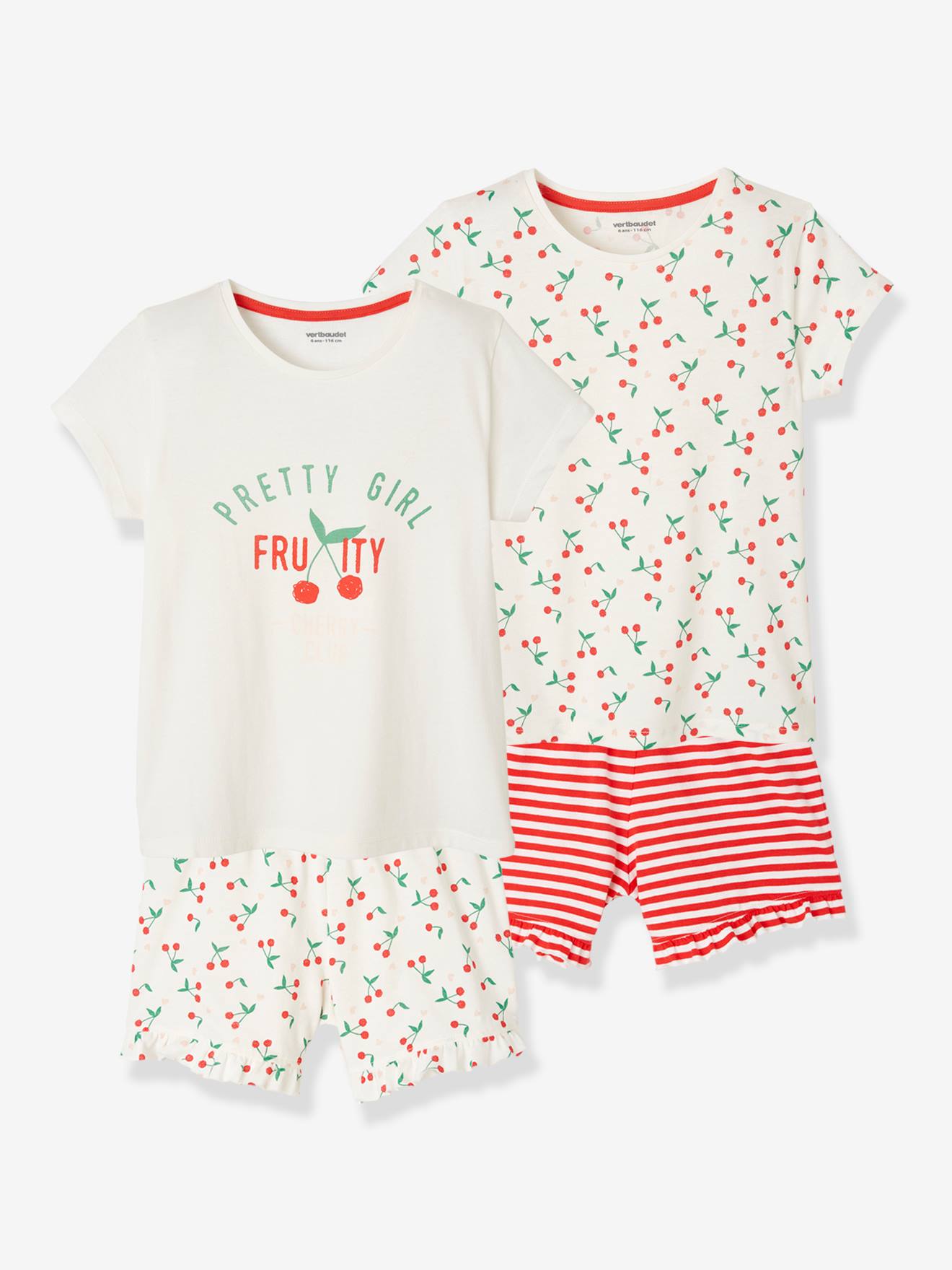 Vertbaudet Set Met 2 Pyjama's Kersen Set Ivoor