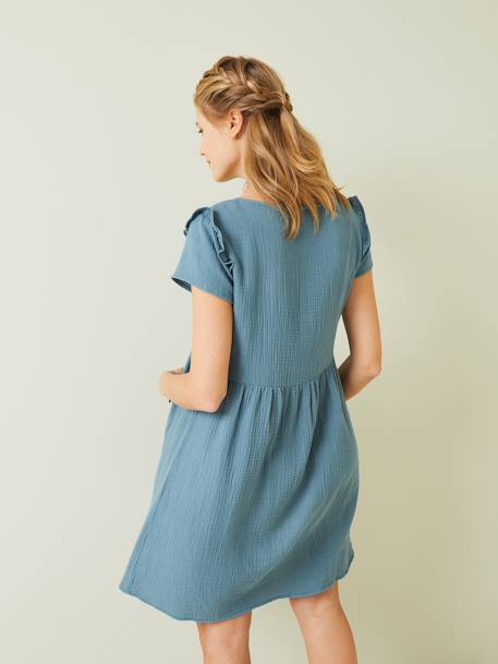 Robe de grossesse et d'allaitement gaze de coton blanc+caramel+sauge - vertbaudet enfant 