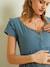 Zwangerschaps- en borstvoedingsjurk van katoengaas jeansblauw+karamel+salie+wit - vertbaudet enfant 
