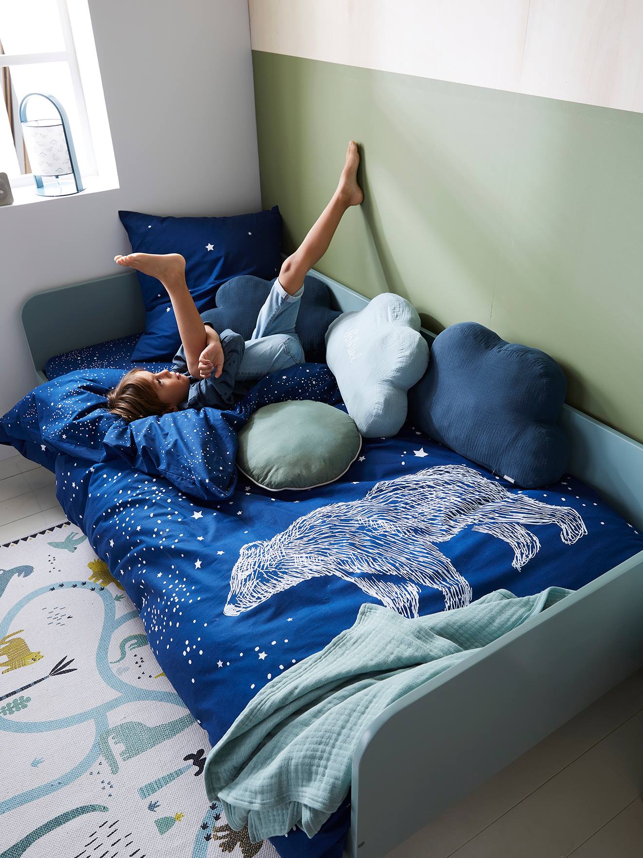 Vertbaudet Dekbedhoesversiering Met Glow-in-the-dark Details + Kussensloop Kinderen Ijsbeer Donkerblauw