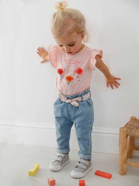 Jean avec ceinture en tissu bébé  - vertbaudet enfant