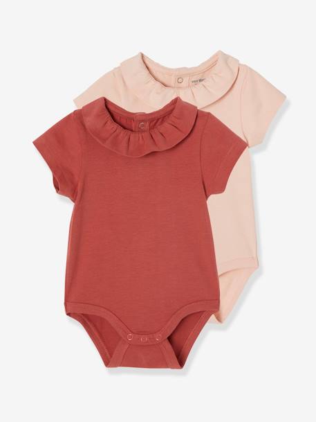 Lot De 2 Bodies Bebe Col Fantaisie Manches Courtes Ouverture Dos Lot Rose Hale Bebe