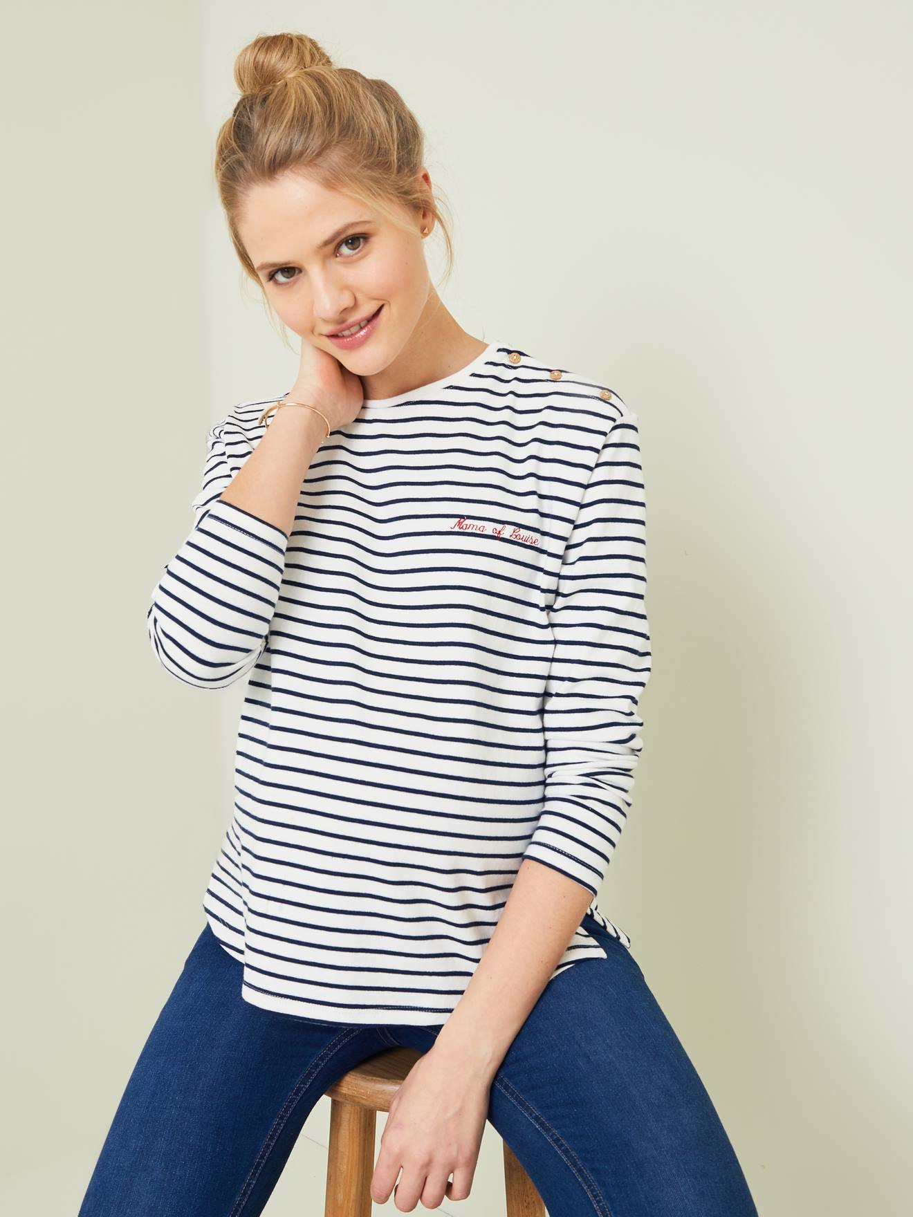 Vertbaudet Personaliseerbaar T-shirt In Zeemanslook Blauw Gestreept