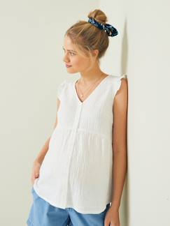 Zwangerschapskleding-Overhemd, tuniek-Zwangerschaps- en borstvoedingsblouse van katoengaas