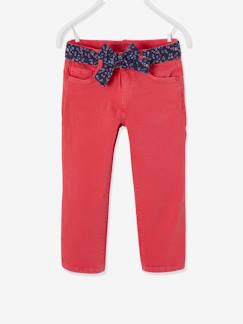 Fille-Pantalon-Pantacourt couleur avec ceinture imprimée fleurs fille
