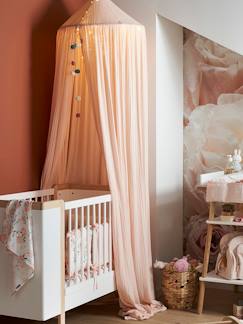 Chambre et rangement-Ciel de lit en gaze de coton avec pompons