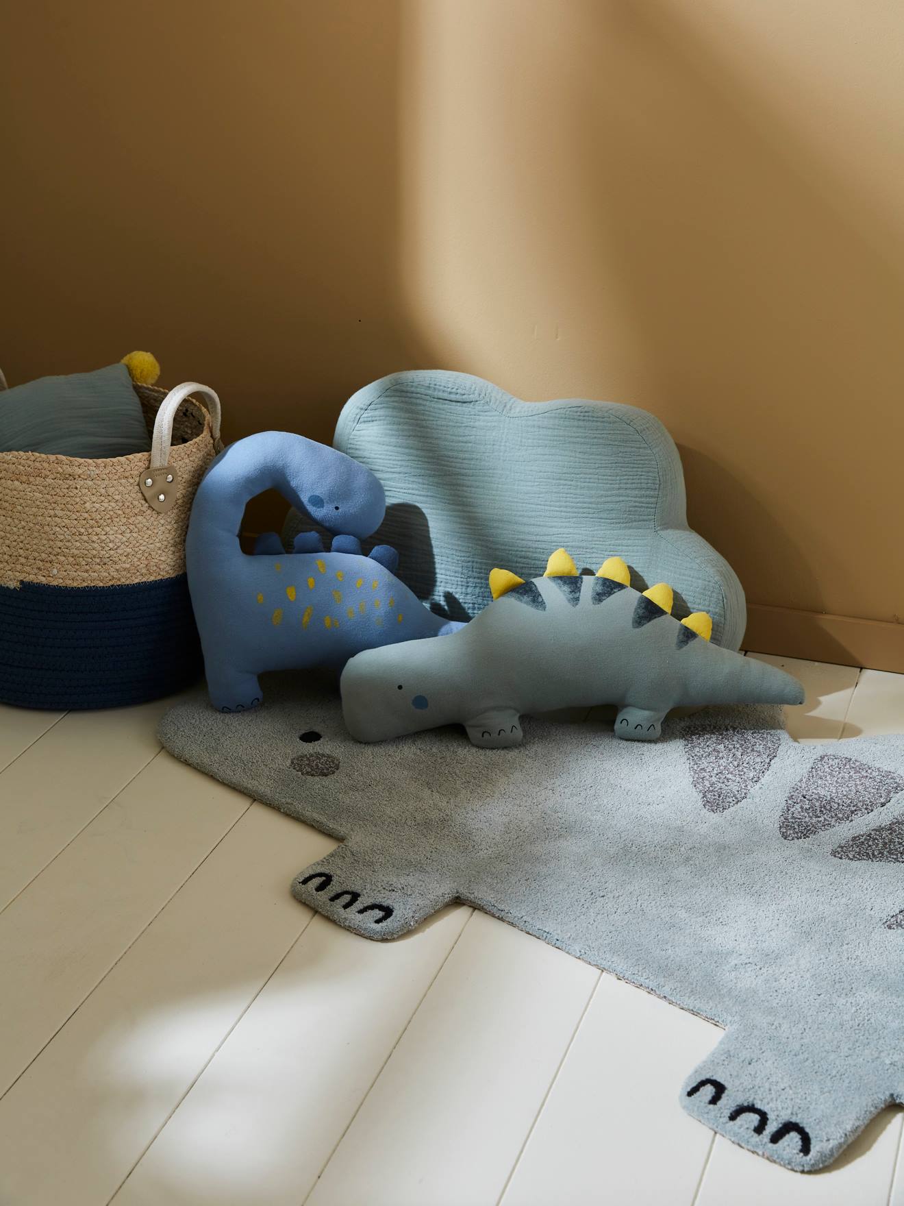 Vertbaudet Set Van 2 Kussens Kleine Dino Blauw / Kaki