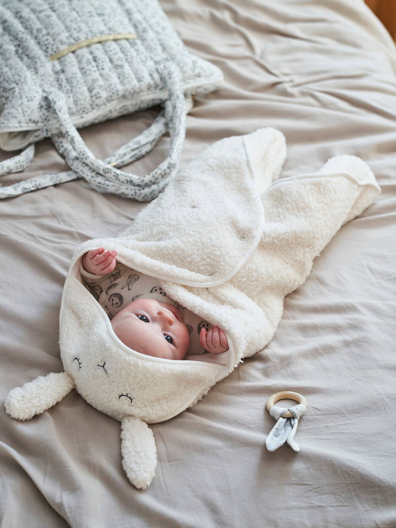 Vertbaudet Plaid Trappelzak Baby In Peluche, Jersey-voering Ivoor