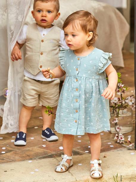 Robe De Fete En Gaze De Coton Bebe Vert Celadon Bebe