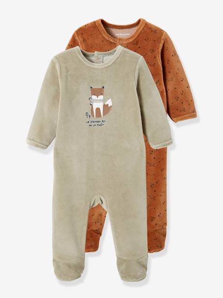 Lot De 2 Pyjamas Renard Bebe En Velours Noisette Bebe