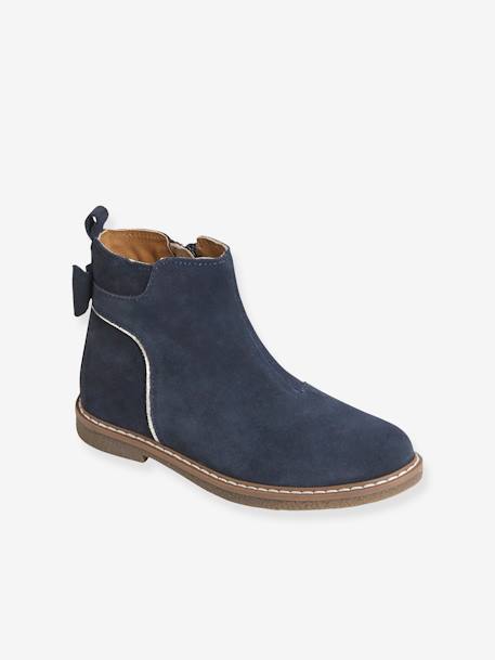 Boots enfant fille cuir zippées camel+marine+noir imprimé - vertbaudet enfant 