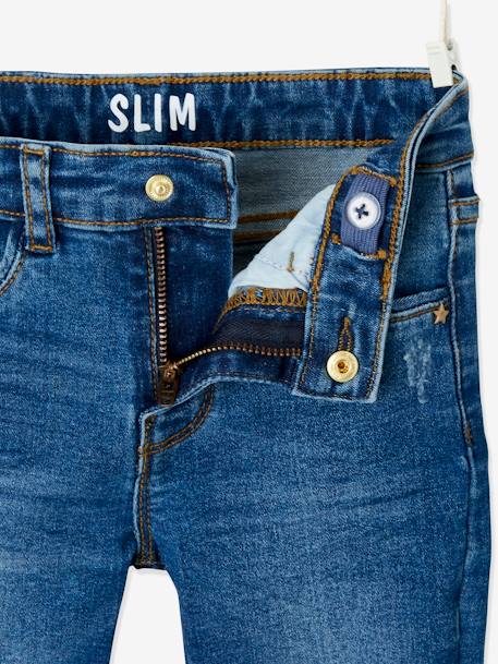 Jean slim MorphologiK 'waterless' fille tour de hanches MEDIUM avec usures BLEU FONCE DELAVE+Brut+denim black+GREY DENIM - vertbaudet enfant 