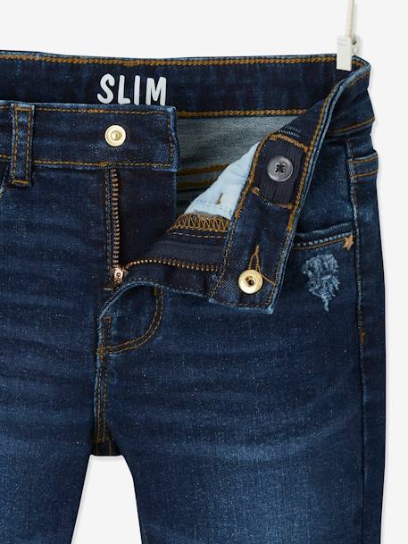 Jean slim MorphologiK 'waterless' fille tour de hanches MEDIUM avec usures BLEU FONCE DELAVE+Brut+denim black+GREY DENIM - vertbaudet enfant 