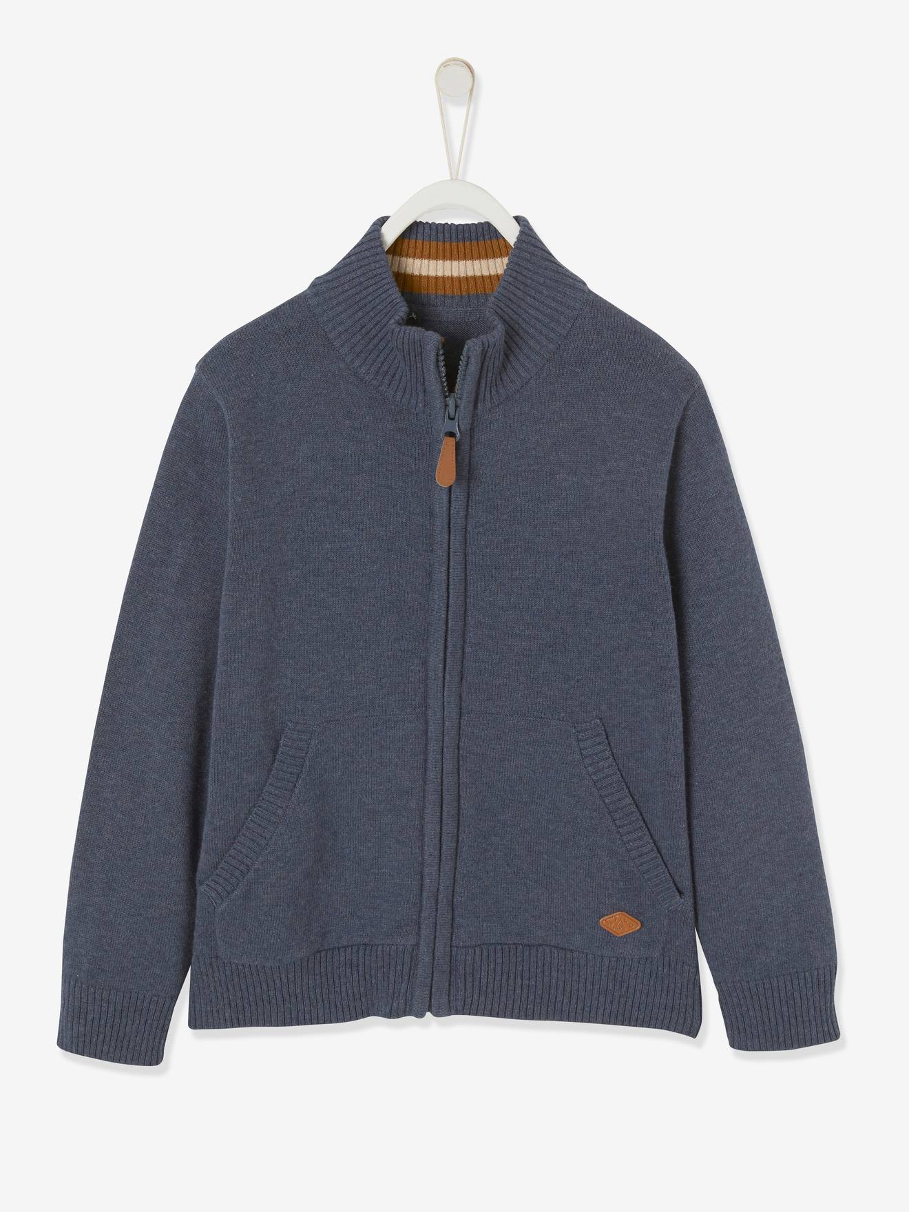 Vertbaudet Jongensvest Met Ritssluiting En Opstaande Kraag Blauw Chiné