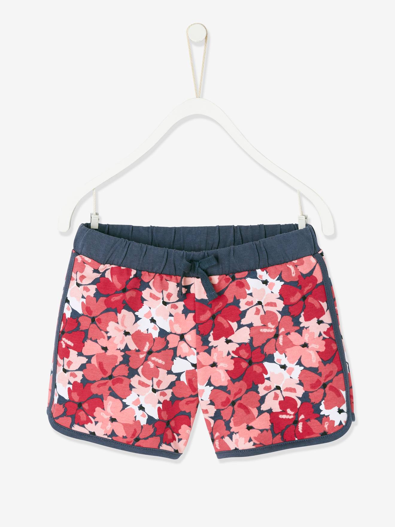 Meisjes sportshort met bloemenprint - donker leisteenblauw bedrukt, Meisje