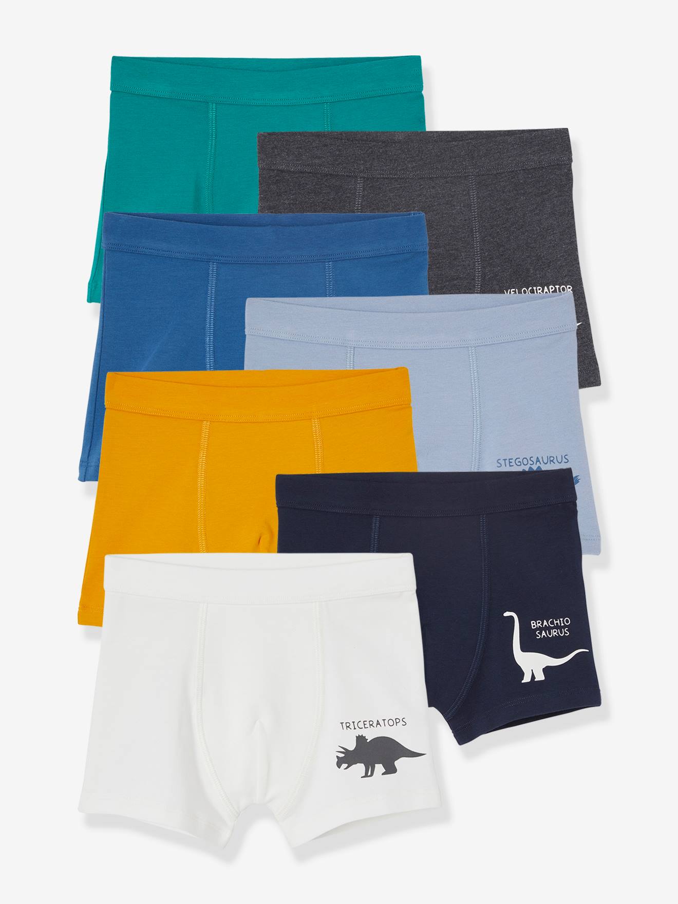 Vertbaudet Set Van 7 Stretchboxers Voor Jongens Dino's Oeko-Tex® Set Ivoor