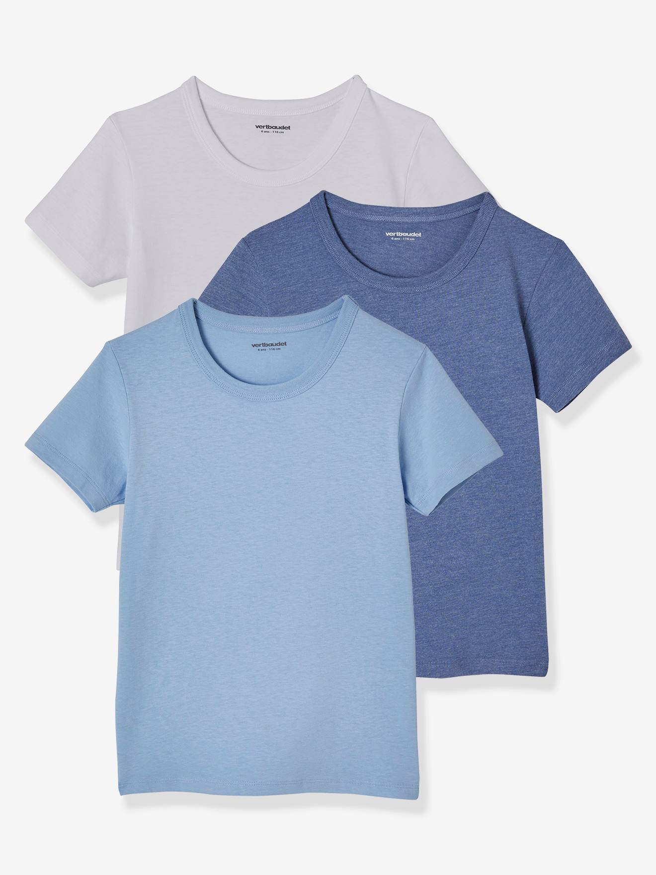 Lot de 3 T shirts gar on manches courtes BASICS lot camaieu bleu