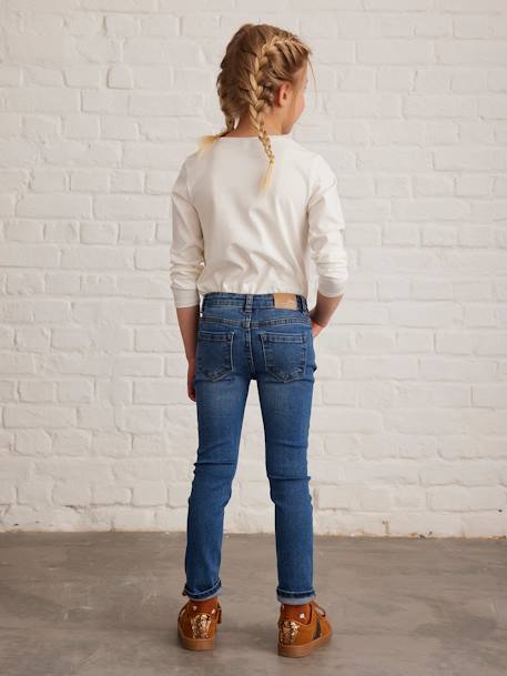 Jean slim MorphologiK 'waterless' fille tour de hanches MEDIUM avec usures BLEU FONCE DELAVE+Brut+denim black+GREY DENIM - vertbaudet enfant 