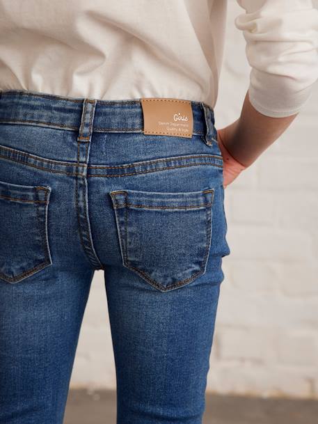 Jean slim MorphologiK 'waterless' fille tour de hanches MEDIUM avec usures BLEU FONCE DELAVE+Brut+denim black+GREY DENIM - vertbaudet enfant 