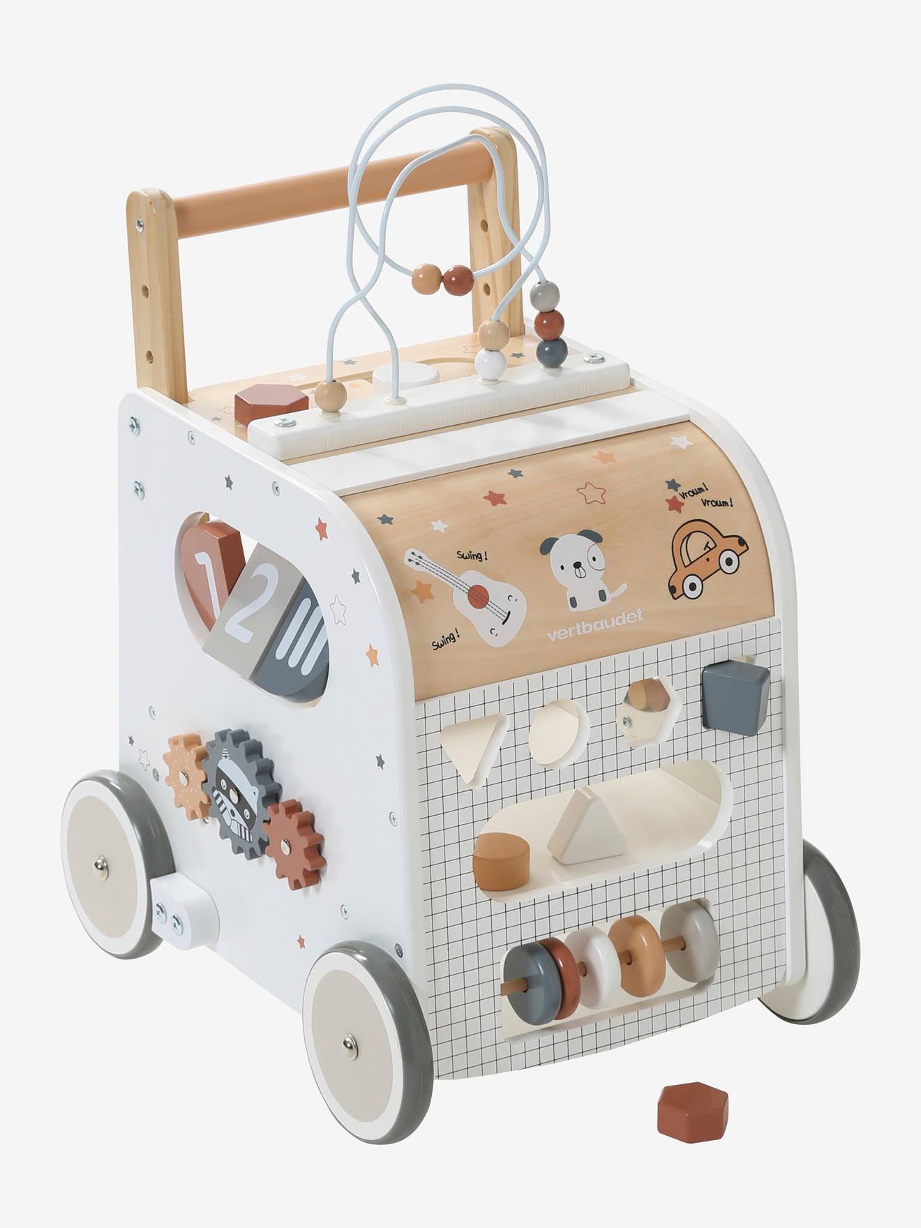 het is nutteloos Logisch Middag eten FSC®-houten loopwagentje met remmen en activiteitenkubus - meerkleurig,  Speelgoed