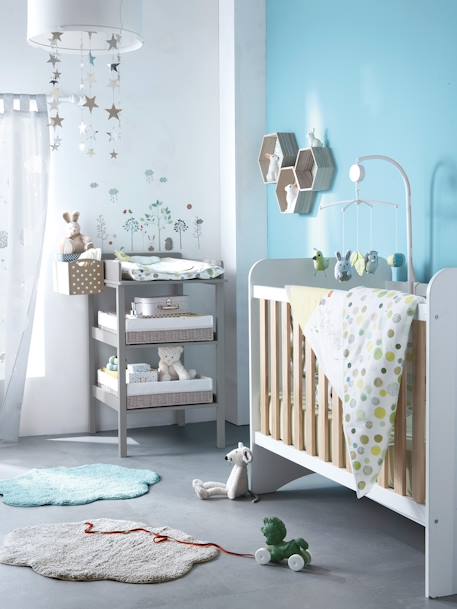 Wolkmat voor babykamer, thema 'poesje mauw' BLAUW+GRIJS LICHT+Zacht roze - vertbaudet enfant 