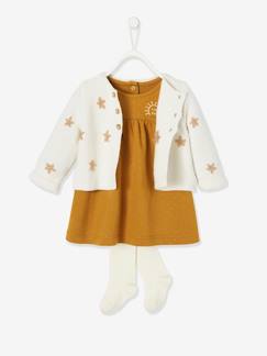 Baby-Geborduurd vestje + fleece jurkje + maillot babyset