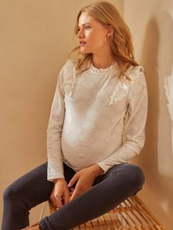 Zwangerschapskleding-Borstvoeding-T-shirt van mesh met versiering zwangerschap en borstvoeding