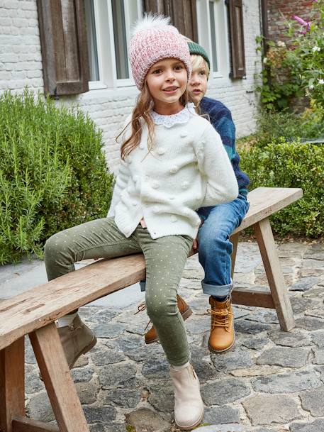 Slim fit MorphologiK voor meisjes in fluweel met iriserende stippen kaki met print - vertbaudet enfant 