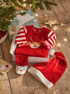 Baby-Pyjama,  overpyjama-Kerstcadeauset voor baby met fluwelen pyjamapakje + mutsje
