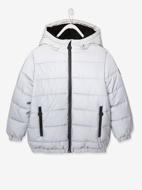 Fleecegevoerde jongensjas met capuchon, reflecterend effect en vulling van gerecyclede vezels Grijs+marineblauw - vertbaudet enfant 
