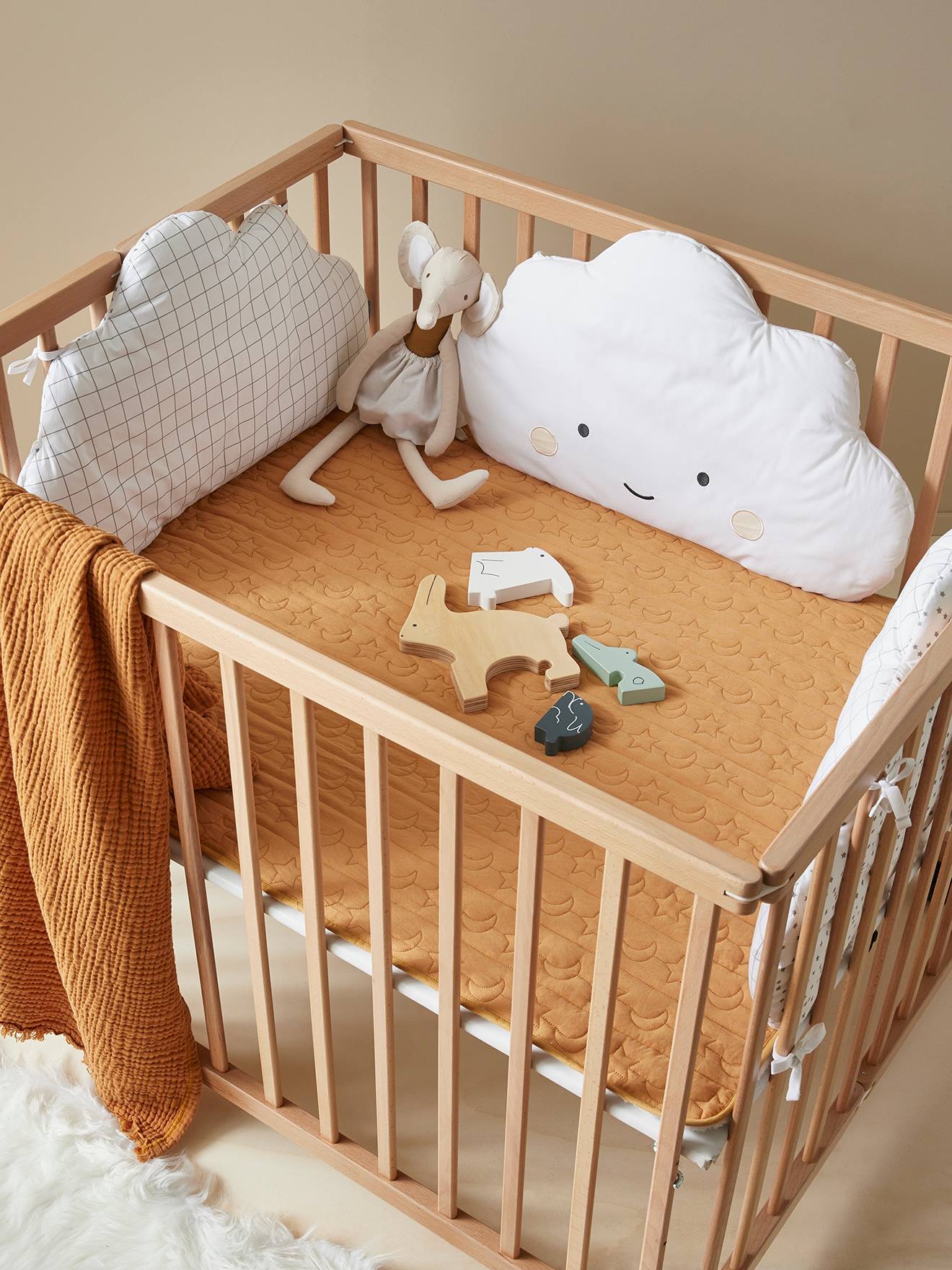 Parc bébé gris réglable en hauteur avec tour de lit - Ciel & terre