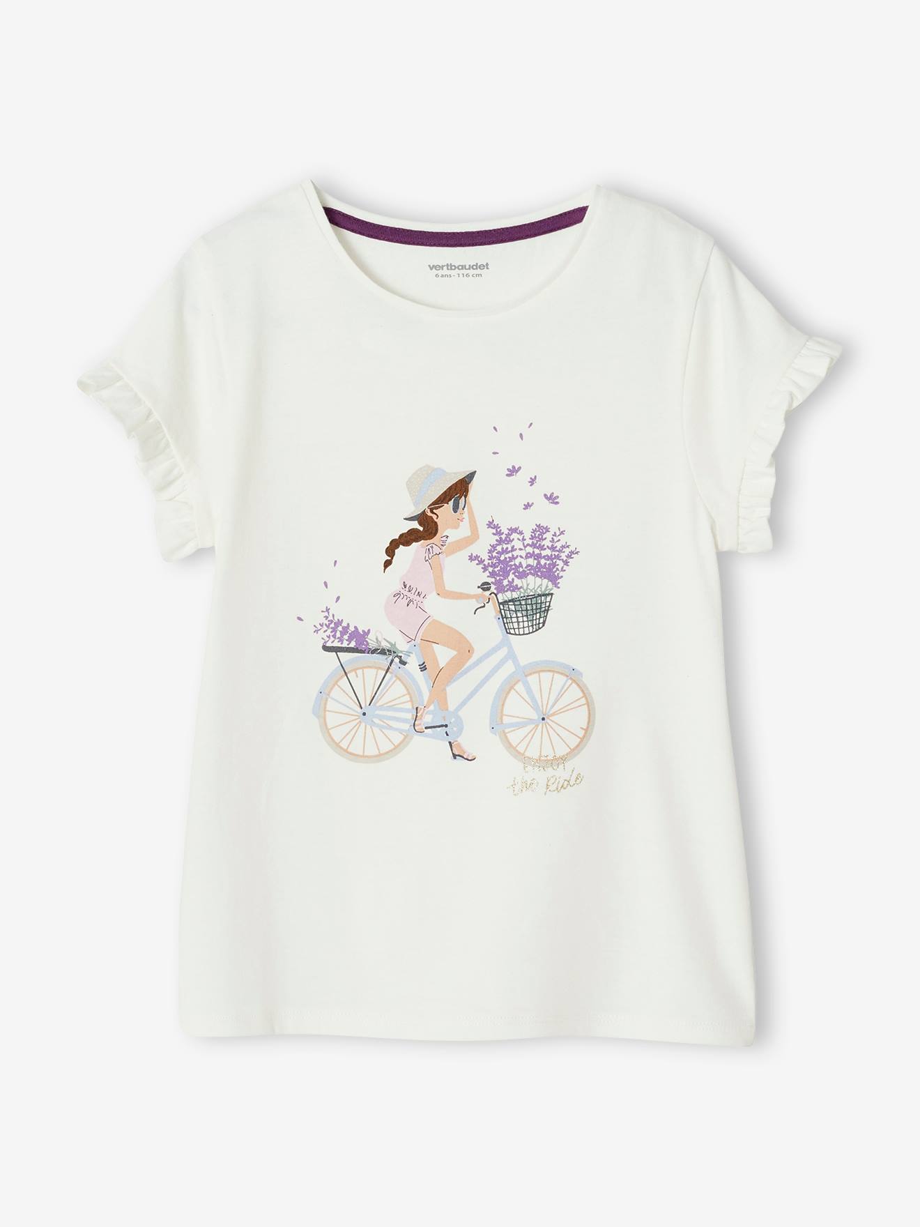 T-shirt Manches Longues Fille Vertbaudet - Imprimé égérie, 80% Coton - Look Décontracté