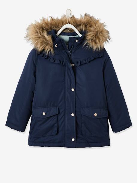 VERTBAUDET Manteau à Capuche Fille Drap De Laine Marine Grisé 6A