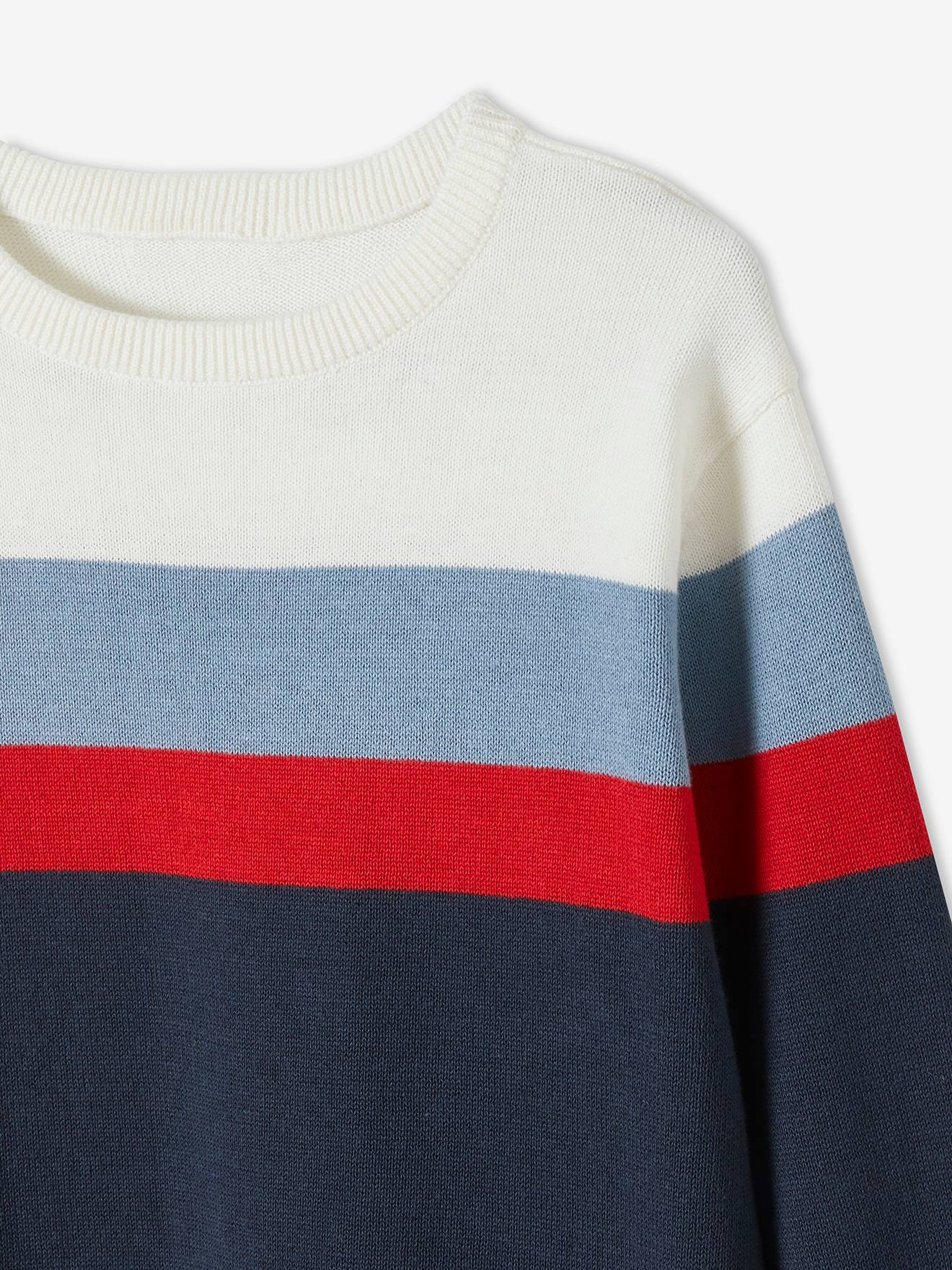 Pull Garçon Col Croisé En Maille Fantaisie - Effet Color Block, 100% Coton, Pour Un Look Stylé Et Chaud - 11